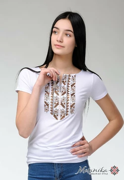 Женская летняя футболка с коротким рукавом с коричневой вышивкой «Природная экспрессия»