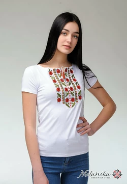 Молодежная женская вышитая футболка с растительным орнаментом «Гармоничная естественная экспрессия»