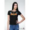 Вышитая женская футболка с коротким рукавом в черном цвете с цветами «Полевая красота»