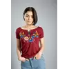 Бордова жіноча футболка з квітковою вишивкою "Віночок" Бордова жіноча футболка з квітковою вишивкою "Віночок"
