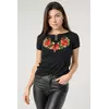 Женская вышитая футболка с коротким рукавом в черном цвете «Маковый цвет»