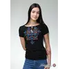 Оригинальная черная женская вышитая футболка под джинсы с коротким рукавом «Элегия»