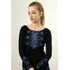 Стильна вишиванка із довгим рукавом чорного кольору «Карпатський орнамент (блакитна вишивка)» Стильна вишиванка із довгим рукавом чорного кольору «Карпатський орнамент (блакитна вишивка)»