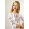 Жіноча вишита футболка з рукавом 3/4 білого кольору з червоним орнаментом «Гуцулка» S Жіноча вишита футболка з рукавом 3/4 білого кольору з червоним орнаментом «Гуцулка» S