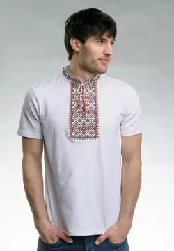 Чоловіча футболка білого кольору на короткий рукав «Зоряне сяйво (червона вишивка)» Чоловіча футболка білого кольору на короткий рукав «Зоряне сяйво (червона вишивка)»