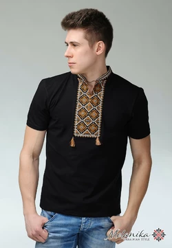 Черная мужская вышитая футболка в современном стиле «Атаманская (золотая вышивка)»