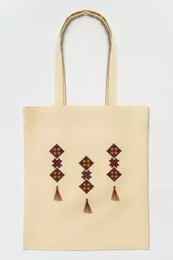 Эко-сумка для покупок с вышивкой в украинском стиле "Китицы" бежевая