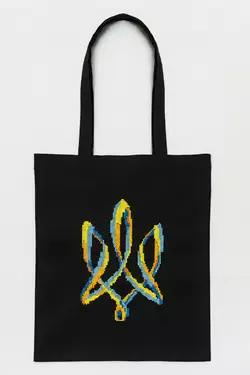 Вышитая эко-сумка в черном цвете "Тризуб"