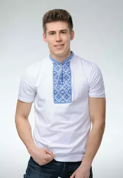 Чоловіча футболка із вишивкою в українському стилі «Отаманська (синя вишивка)» Чоловіча футболка із вишивкою в українському стилі «Отаманська (синя вишивка)»