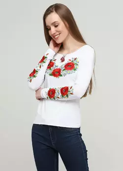 Женская вышитая футболка с длинным рукавом «Маковий цвіт»