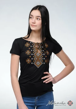 Женская черная вышивка на короткий рукав  «Карпатский орнамент (коричневая вышивка)»