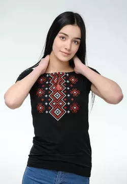 Модна жіноча вишиванка із класичною вишивкою на короткий рукав «Карпатський орнамент (червона вишивка)» Модна жіноча вишиванка із класичною вишивкою на короткий рукав «Карпатський орнамент (червона вишивка)»