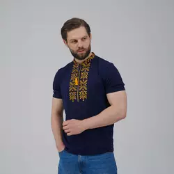 Чоловіча футболка з вишивкою Тризуб на синьому Чоловіча футболка з вишивкою Тризуб на синьому