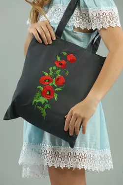 Женская эко сумка-шопер "Маки" в графитовом цвете