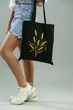 Женская эко-торбинка с вышивкой "Колосок" в черном цвете