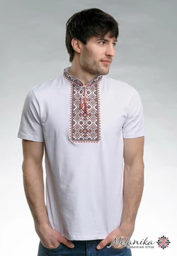 Мужская футболка белого цвета с коротким рукавом «Звездное сияние (красная вышивка)»