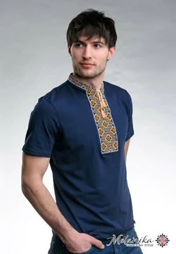 Мужская футболка темно-синего цвета с вышивкой «Казацкая (золотая вышивка)»