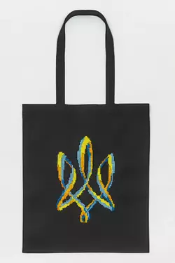 Эко-сумка шопер с вышивкой "Тризуб" графит