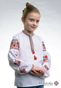 Вышитая блузка для девочки с длинным рукавом с цветочным орнаментом «Розочки»