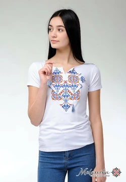 Женская футболка с коротким рукавом в белом цвете с оригинальной вышивкой «Элегия»