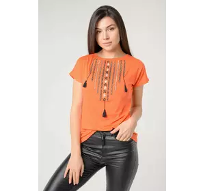 Практичная повседневная вышитая женская футболка в оранжевом цвете «Ожерелье»