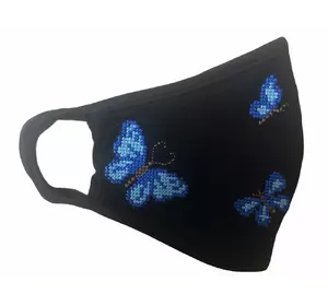 Маски багаторазові з вишивкою Метелики сині