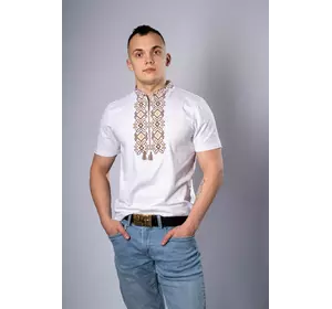 Сучасна чоловіча вишита футболка "Гетьман" біла з коричневим Сучасна чоловіча вишита футболка "Гетьман" біла з коричневим