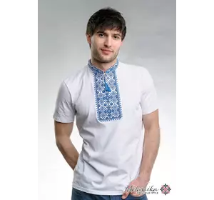 Молодежная футболка для мужчины в этно стиле «Звездное сияние (синяя вышивка)»