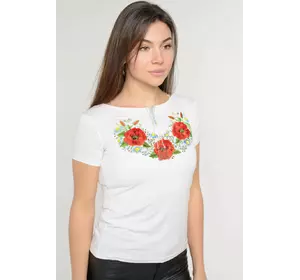 Повседневная вышитая футболка для девушки в белом цвете «Маковый цвет»