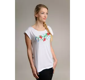 Белая вышитая футболка реглан с цветами «Полевой букет»