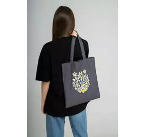 Патріотична еко-сумка для покупок "Тризуб квітковий" графіт Патріотична еко-сумка для покупок "Тризуб квітковий" графіт