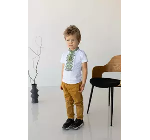 Вишита футболка для хлопчика з коротким рукавом Дем'янчик (зелена вишивка) Вишита футболка для хлопчика з коротким рукавом Дем'янчик (зелена вишивка)