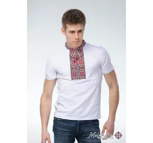 Классическая мужская вышитая футболка белого цвета «Гуцульская (вишневая вышивка)»