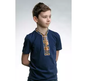 Детская футболка темно-синего цвета с вышивкой «Казацкая (золотая вышивка)»