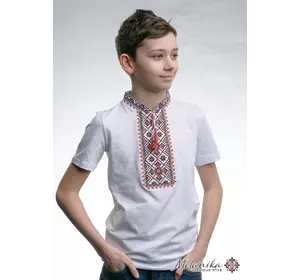 Вышитая футболка для мальчика с коротким рукавом «Звездное сияние (красная вышивка)»