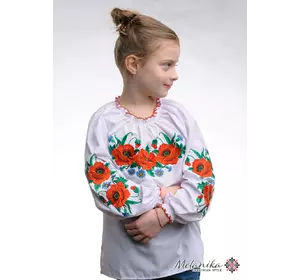 Вышиванка для девочки с маками и пышными рукавами «Маковое поле»