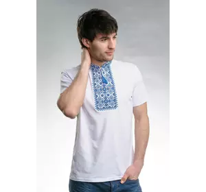 Молодіжна футболка для чоловіка в етно стилі «Зоряне сяйво (синя вишивка)» Молодіжна футболка для чоловіка в етно стилі «Зоряне сяйво (синя вишивка)»