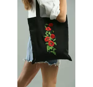 Повседневная эко-сумка с вышивкой "Маки" в черном цвете