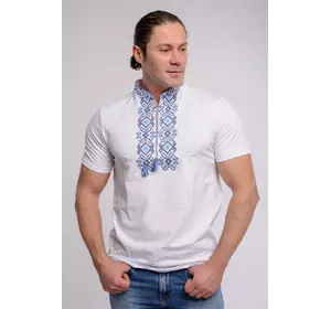 Модная мужская вышитая футболка "Гетьман" белая с синим