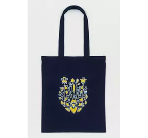 Эко-сумка для покупок в украинском стиле "Тризуб цветочный" синяя