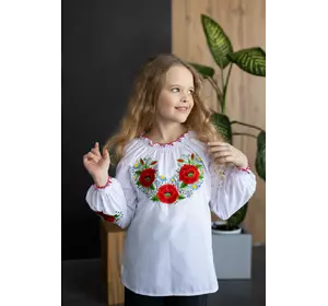 Вышиванка для девочки с пышными рукавами «Маків Цвіт»