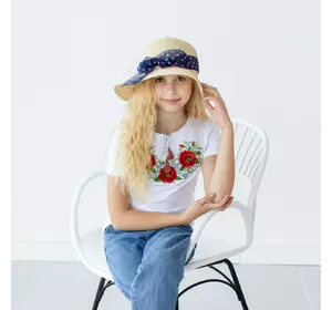 Вишита футболки для дівчинки із маками на грудях «Маків цвіт» Вишита футболки для дівчинки із маками на грудях «Маків цвіт»