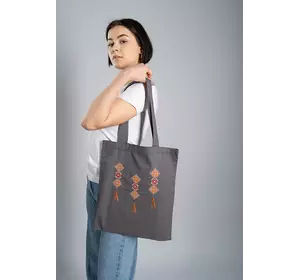 Вишитий шопер для покупок в етно стилі "Китиці" графіт Вишитий шопер для покупок в етно стилі "Китиці" графіт