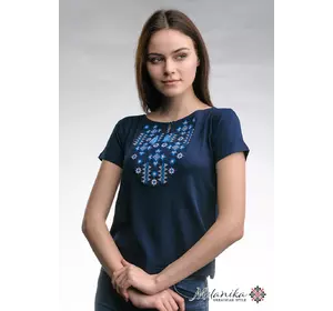 Жіноча вишита футболка "Зор'яне Сяйво" з синім на темно-синій
