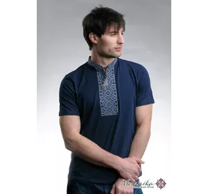 Классическая мужская футболка с вышивкой «Казацкая (синяя вышивка)»