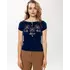 Модная женская футболка с коричневой вышивкой в темно синем цвете «Оберег»