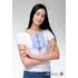 Вышитая футболка для девушки в белом цвете с геометрическим орнаментом «Гуцулка (голубая вышивка)»