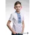 Белая футболка для мальчика с вышивкой на груди «Звездное сияние (синяя вышивка)»